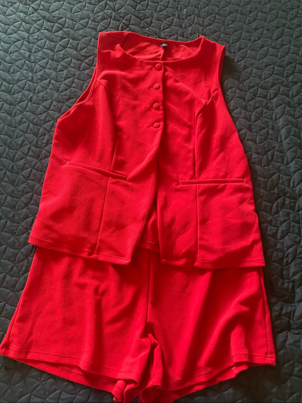 SHEIN Red Sleeveless Two-Piece Top and Shorts Set